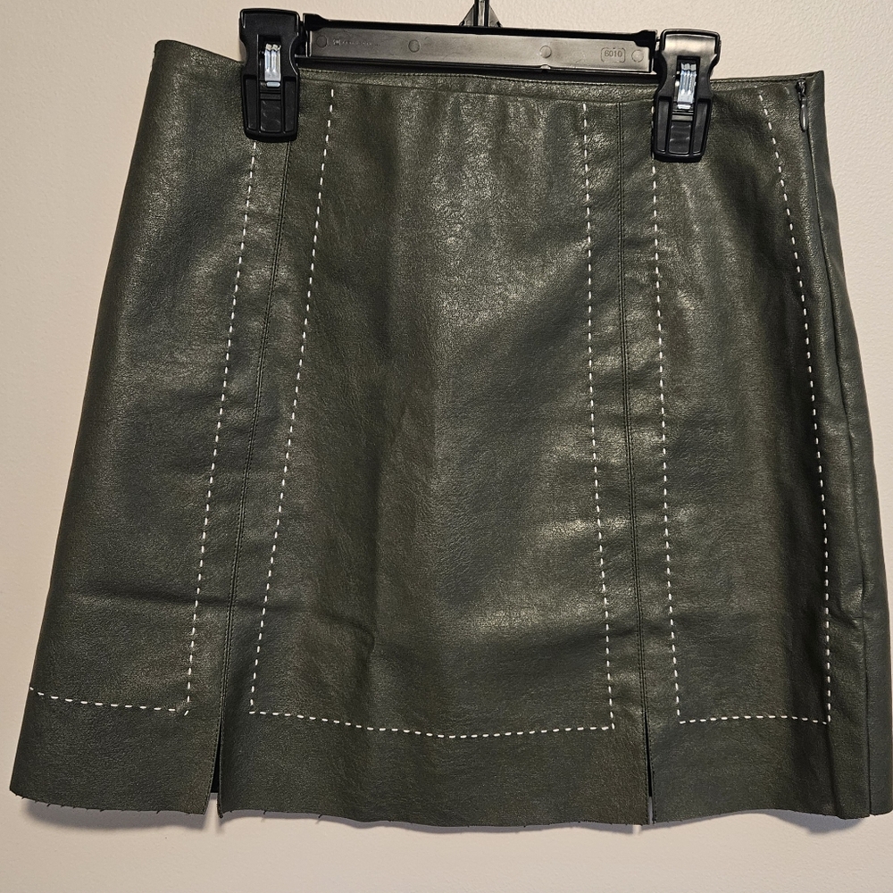NWT Francesca's Olive Faux Leather Skirt, Size S